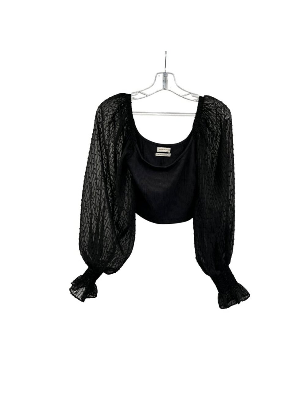 Urban Outfitters Crop Top Long Sheer Dotted Swiss Sleeve Black Size Medium
